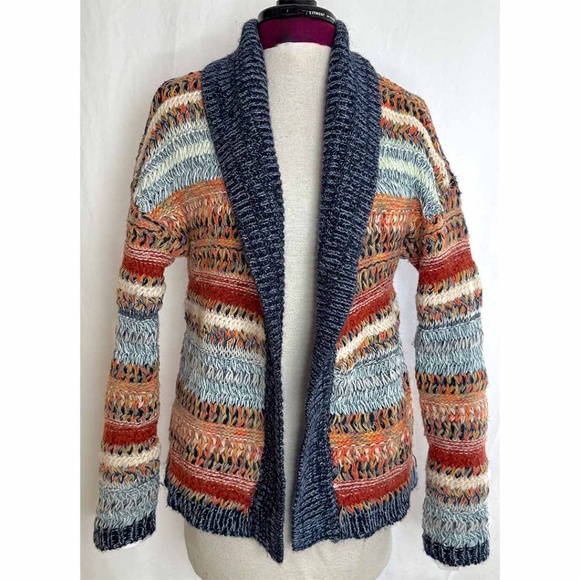 anthropologie KNITTED & KNOTTED Michela Cardigan Intarsia Knit Open Front SMALL - Picture 2 of 10